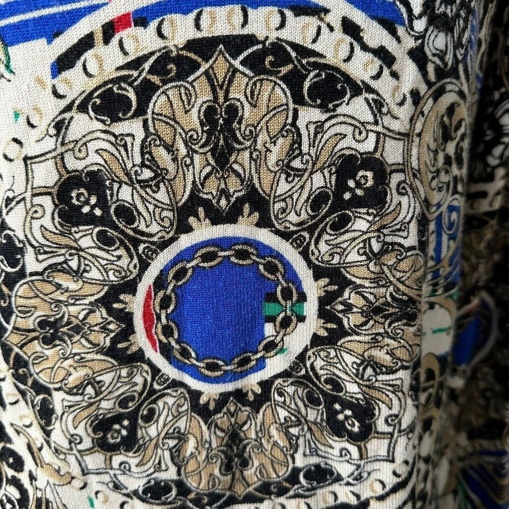Baroque Medallion Scarf Print Long Sleeve Tunic Blouse Leopard Knit M Blue Multi - Picture 4 of 13